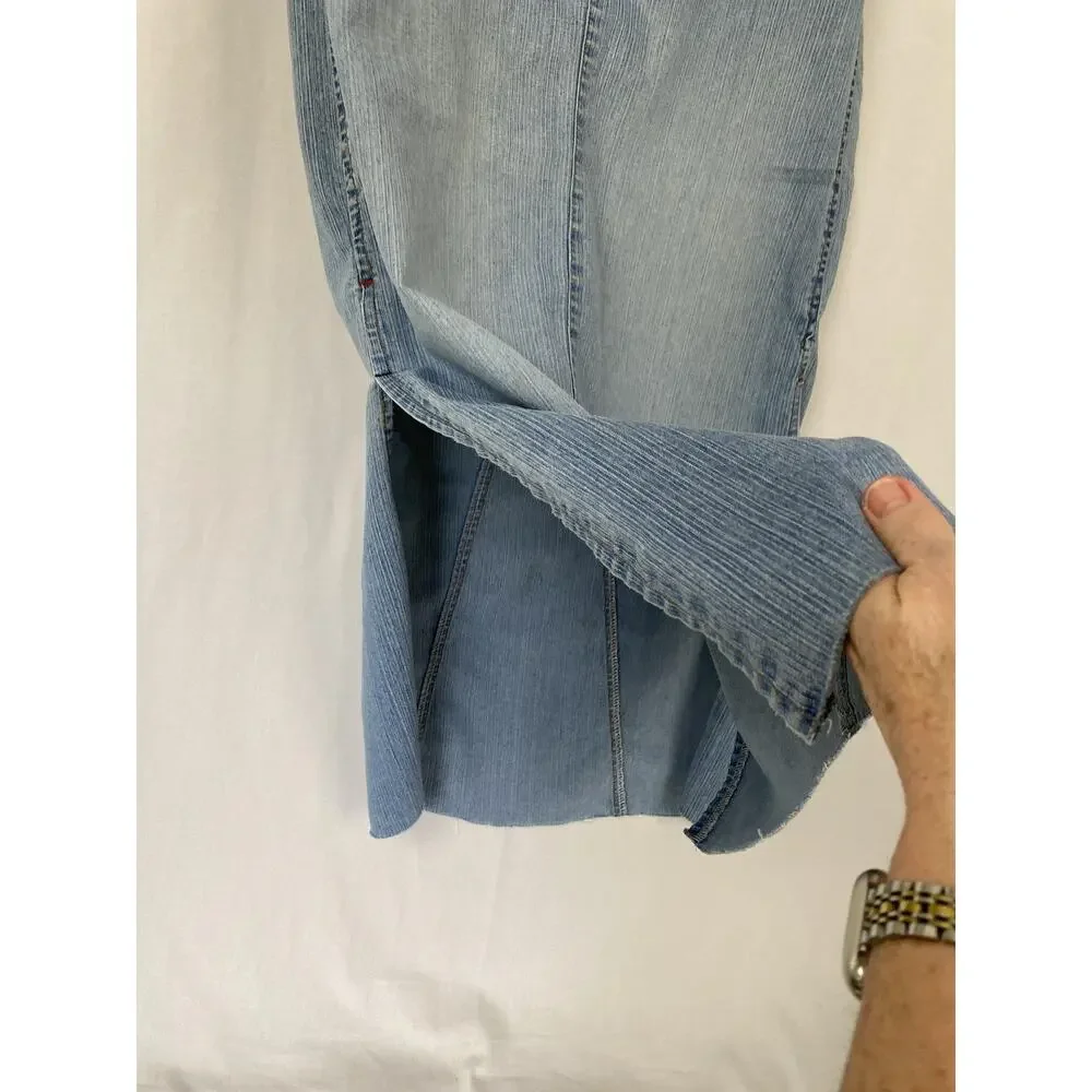 Vintage Edge Denim Skirt Juniors 7 Medium Button Fly Long Side Slit Y2K 31x33‎